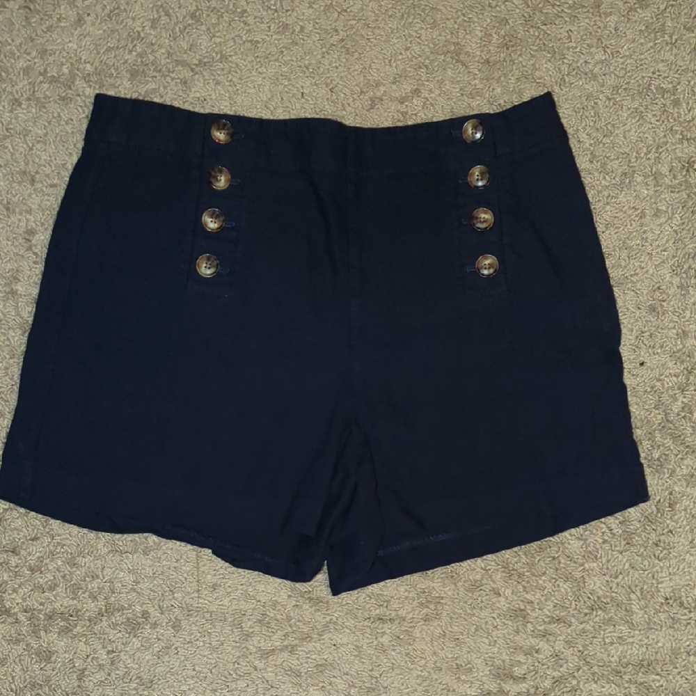 LOFT High Waist Navy Shorts with Button Detail